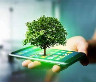 带有代表可持续发展的树的手机